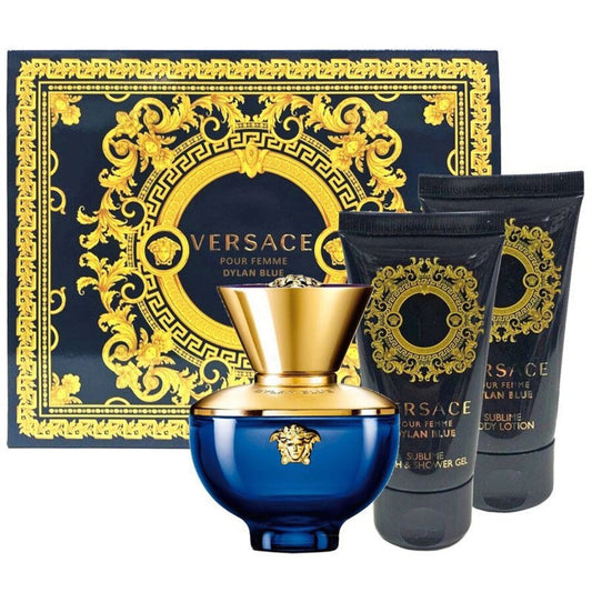 Versace dylan blue 3 pcs set for women: 1.7 eau de parfum spray + 1.7 bath & shower gel + 1.7 body lotion